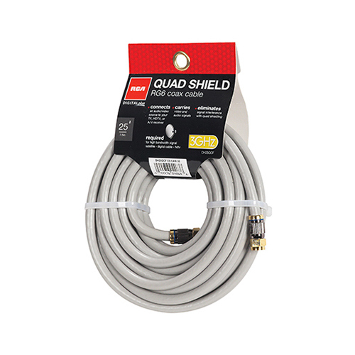 RCA DH25QCEV Quad Shield RF6 Coaxial Cable, Gray, 18-AWG, 25-Ft.