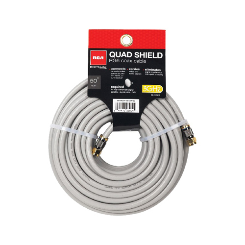 RG6 Coaxial Cable, 18 AWG Gray Quad Shield, 50-Ft.