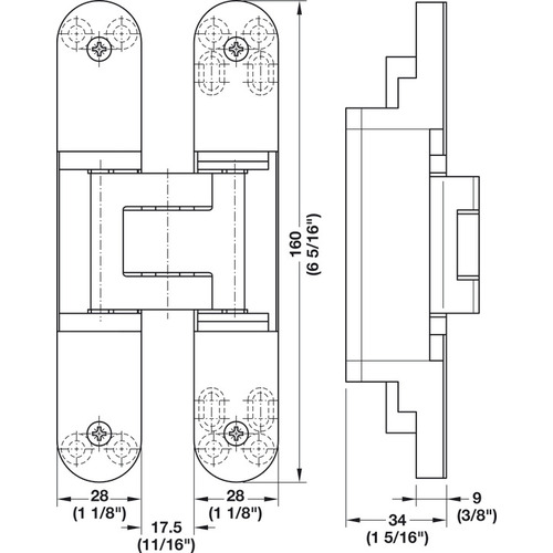 Concealed Hinge, TECTUS TE 340 3D 3D adjustable, size 160 mm, Bronze finish Bronze colored, powder coated