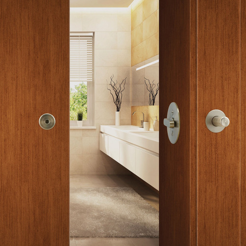 BL100 Privacy Lock, for Sliding Barn Door 2 1/4" Rectangular trim, ADA T2 thumb-turn, matt stainless steel, 2 1/4" lock backset Matt stainless steel