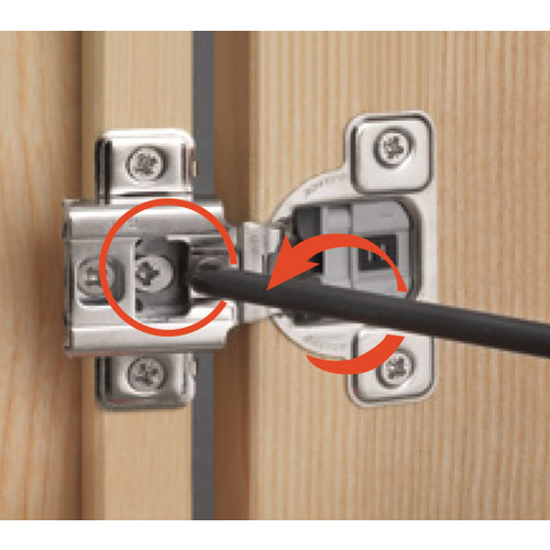 Concealed Hinge, Salice Excenthree 3-Cam, 106 degree Opening Angle, Soft Close, 1 1/4" Overlay CUP3AD9R Nickel-plated, screw-on, model CUP3AD9R