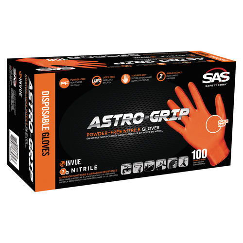 Astro-Grip Gloves, Nitrile, Orange, 7 mm L Size L Orange