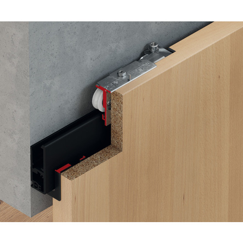 Sliding Door Fitting, Slido D-Line41 80X, Set with soft and self closing mechanism on both sides, for 1 door 80 kg (176 lbs.)