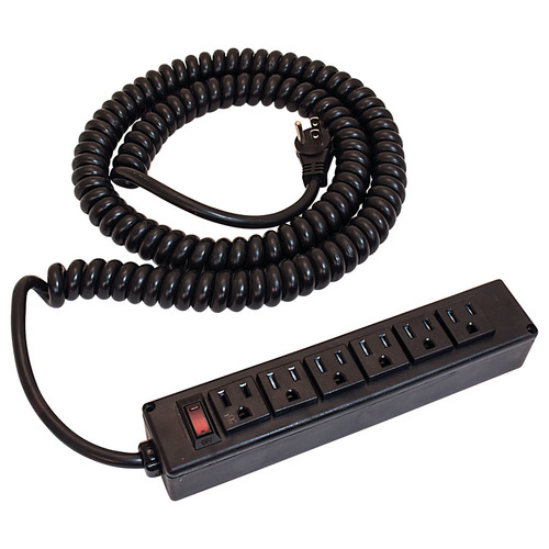 Hafele 822.09.340 Power Strip, 6 Outlet with Spiral Power Cord Plastic, black Black