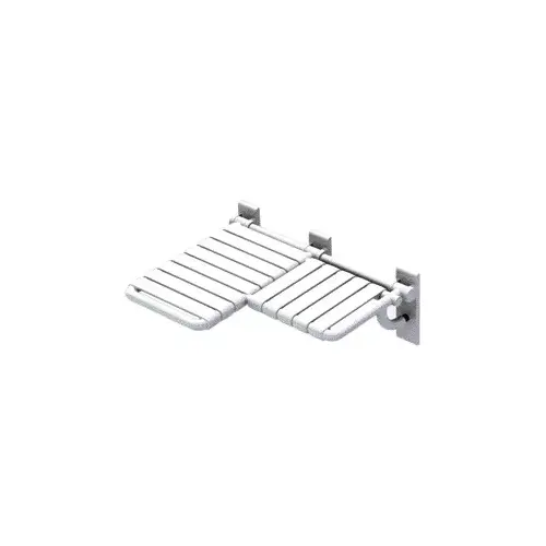 Folding Shower Seat, L-Shaped, 724 mm Width 28 1/2"; Slats: 2 3/16" HEWI 801 Series, Pure white, projection right Pure white, available in 8 colours