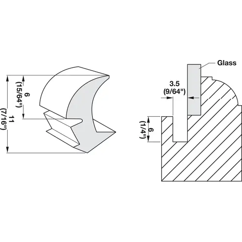 Panel Retainer, Standard Profile for Glass Door Fittings, Fruitwood-Medium Brown