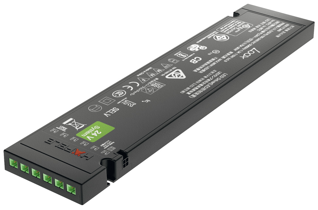 Hafele 833.77.949 LED Driver, Loox, 24 V 316 x 70 x 16 mm 0.89 90 W, Max. 84 on one slot 0.5 W 0.2 W 369 g Parallel connection, 24 V driver compatible with all Loox with supplied adapter, wattage: 90 W