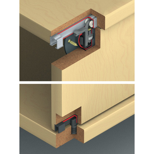 Sliding Door Hardware, Hawa Clipo 15 H, set For straight or curved wooden doors, for door weights up to 15 kg, for door heights up to 1,400 mm, Infront, for 2 door Housing: Plastic Laufwerk: Plastic Guide: Plastic Rollers: Plastic Axis: Steel