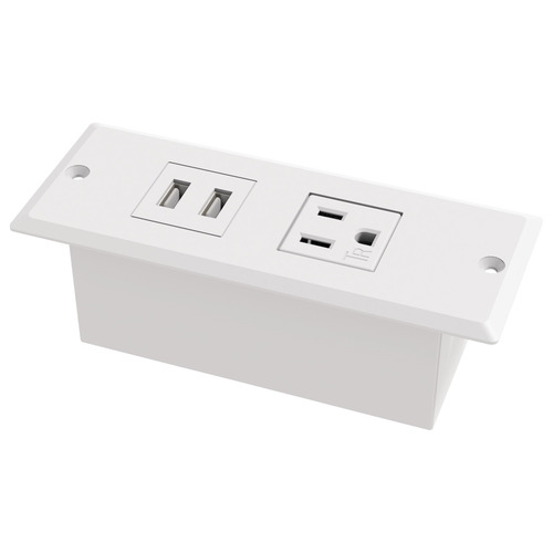 Power Bar, 1 AC Outlet, 2 USB Ports 2 USB-A ports @ 10.5 watts 2 USB-A ports @ 10.5 watts, white White