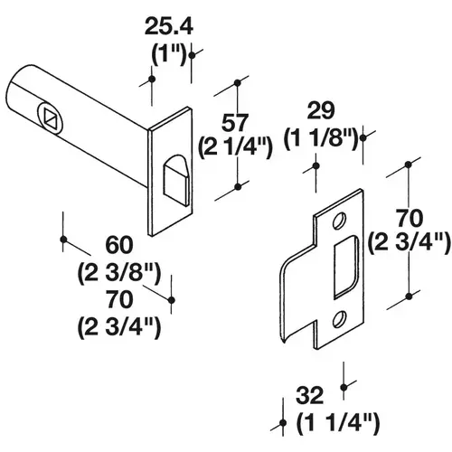 Tubular Passage Latch, Zinc HEWI, Backset (2 3/8") 60 mm