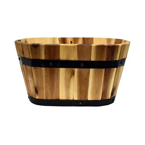 Oval Planter, Wood, 15 x 8-In. Natural