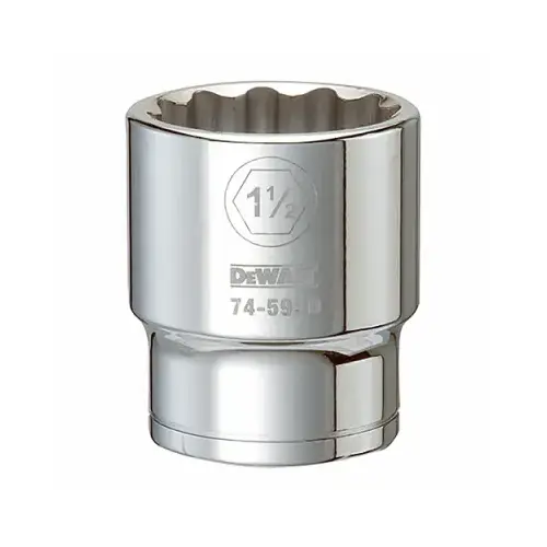 Drive Socket, 1-1/2 in Socket, 3/4 in Drive, 12-Point, Vanadium Steel, Polished Chrome