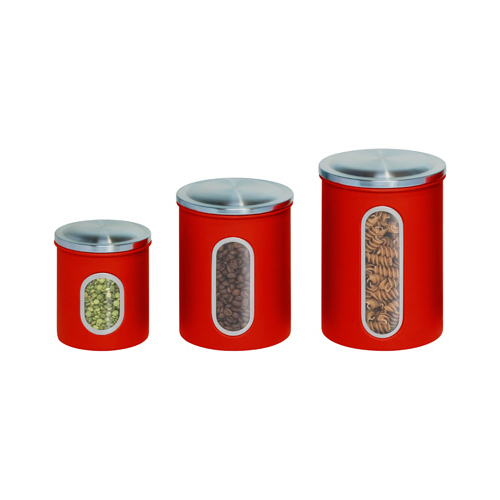 Honey-Can-Do KCH-03011 Storage Canisters, Red Metal  pack of 3