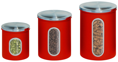 Honey-Can-Do KCH-03011 Storage Canisters, Red Metal  pack of 3