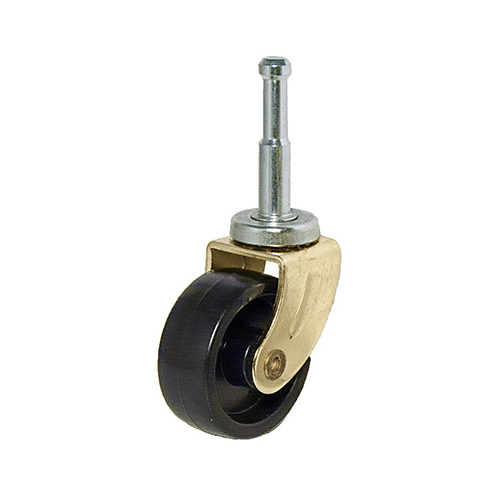 Wheel Caster, Black With Brass Finish, Wood Stem, 1-5/8-In Pair