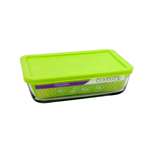 Food Storage Container, Rectangular Tempered Glass, 6-Cup