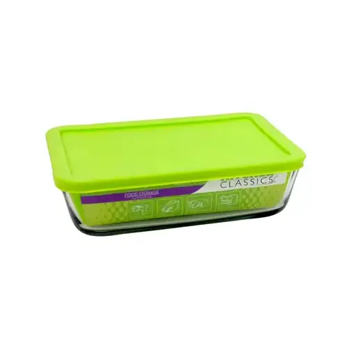 Food Storage Container, Rectangular Tempered Glass, 6-Cup