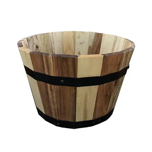 Avera Products AWP304130 Wood Barrel Wood Planter, 13 x 8.25-In. Natural