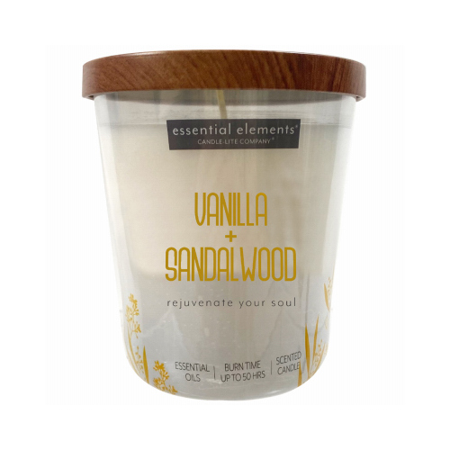 Candle Lite 4471344 Essential Elements Jar Candle, Vanilla & Sandalwood, 9-oz.