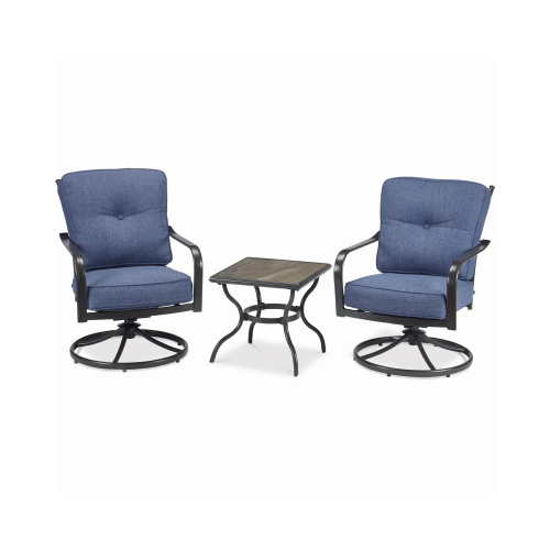 Beaumont 3-Pc. Patio Chat Set, Deep Seating Denim Olefin Cushions, Espresso Aluminum Frame