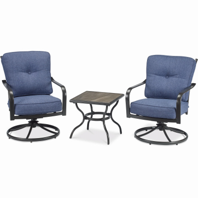 Four Seasons Courtyard S3-ACE02101 Beaumont 3-Pc. Patio Chat Set, Deep Seating Denim Olefin Cushions, Espresso Aluminum Frame