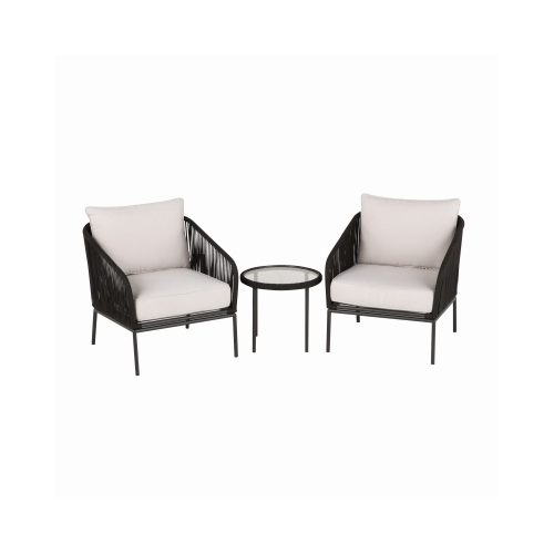 Four Seasons Courtyard IP-20S105W Carrabelle 3-Pc. Chat Set, 2 Chairs + Side Table, Black Steel Frame