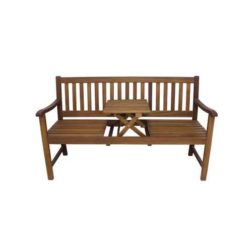 Wood Bench With Fold-Up Table, Tan