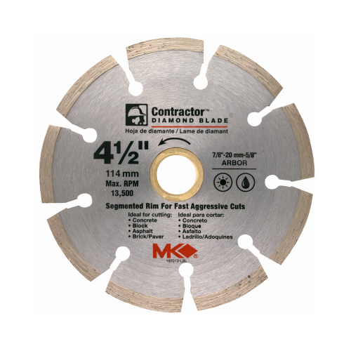 MK DIAMOND PRODUCTS 167012 Circular Saw Blade, Contractor Dry/Wet, 4-1/2-In.