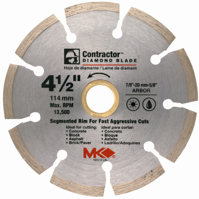 MK DIAMOND PRODUCTS 167012 Circular Saw Blade, Contractor Dry/Wet, 4-1/2-In.