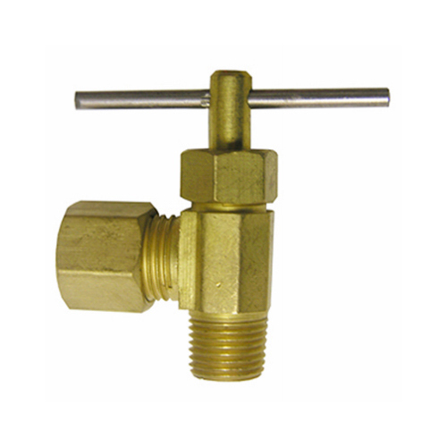 Pipe Fitting, Angle Needle Valve, Brass, 1/4-In. Compression x 1/8-In. MPT