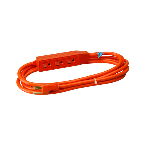 3-Outlet Extension Cord, 16/3 SJTW Orange Round, 3-Ft.