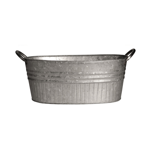 Oval Tub Planter With Handles, Galvanized Metal, 16.5-In.