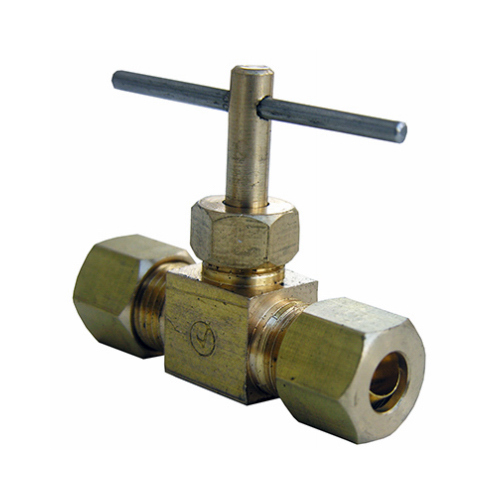 Straight Needle Valve, Brass, Compression, 1/4 x 1/4-In. - pack of 6