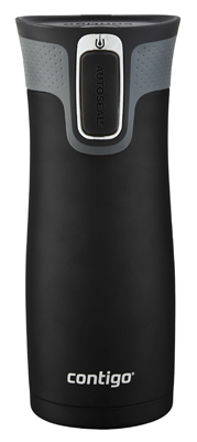 IGNITE USA 2074744 Spill-Proof Travel Mug, Stainless Steel, Black, 16-oz.