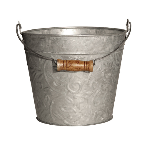 Robert Allen MPT01631 Planter With Handle, Galvanized Floral Metal, 8-In.