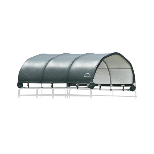 Corral Shelter, 12-Ft. x 12-Ft., Green Cover, Steel Frame, Water Resistant, Panels Not Included