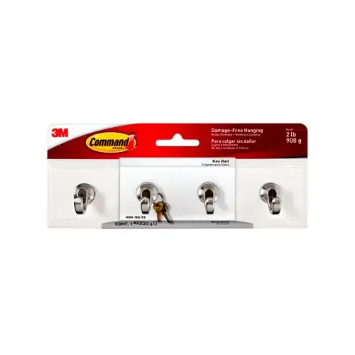 Key Rail With Hooks, Adhesive, Quartz Color, 8 x 2-1/8 x 1-1/2-In.