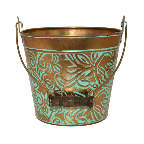 Planter With Handle, Vintage Copper Floral Metal, 12-In.