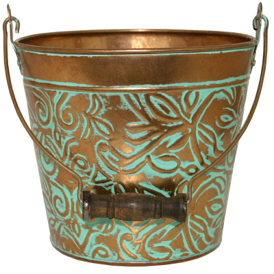 Robert Allen MPT01869 Planter With Handle, Vintage Copper Floral Metal, 12-In.