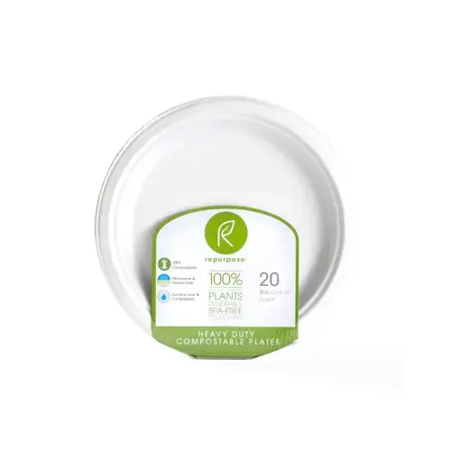 REPURPOSE INC RPR.BP920.MP12 Compostable Plates, 9-In., 20-Ct.