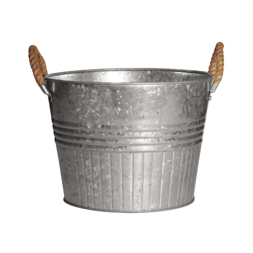 Planter With Rope Handles, Round, Galvanized Metal, 10-In.