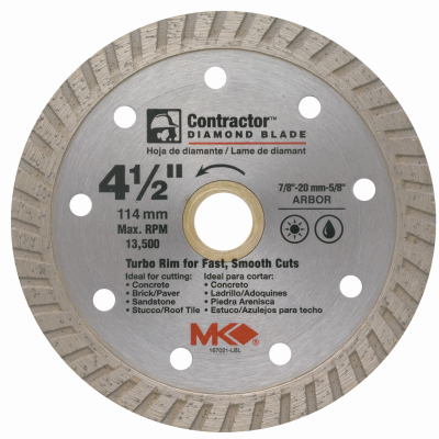 MK DIAMOND PRODUCTS 167021 Circular Saw Blade, Turbo Rim Dry/Wet, 4-1/2-In.