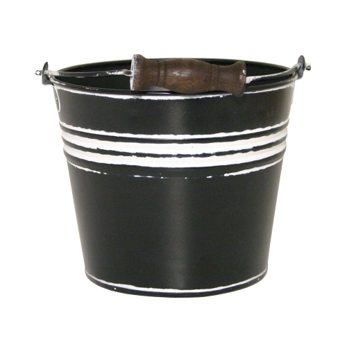 Robert Allen MPT01621 Banded Metal Planter With Handle, Charcoal, 6-In.