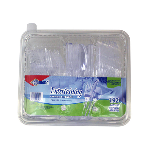 Plastic Cutlery with Caddy Tray, Clear, 192-Ct.