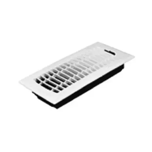 4 In. x 10 In. White Plastic Louvered Floor Register