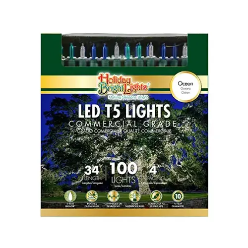 Christmas LED 100-Light Set, T5, Commercial Grade, Ocean Blue & Teal, 34-Ft.