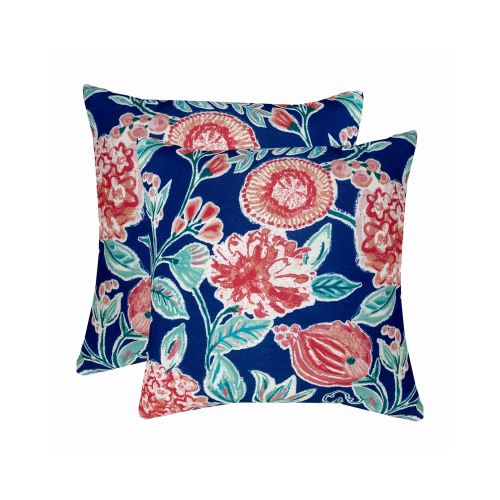 J&J GLOBAL LLC 254009-XCP12 Patio Premiere Outdoor Toss Pillow, Blue Floral, 16 x 16 x 4-In. - pack of 12