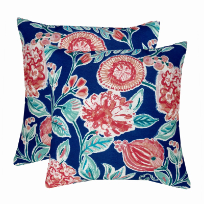 J&J GLOBAL LLC 254009 Patio Premiere Outdoor Toss Pillow, Blue Floral, 16 x 16 x 4-In.