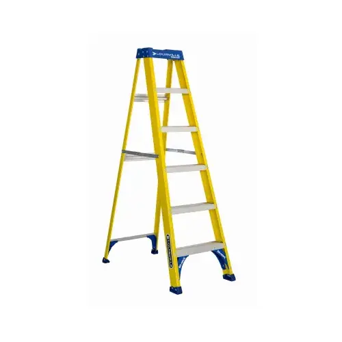 Step Ladder, 124 in Max Reach H, 5-Step, 250 lb, Type I Duty Rating, 3 in D Step, Fiberglass