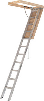 Louisville AA2510 Elite Series Attic Ladder, 7 ft 8 in to 10 ft 3 in H Ceiling, 25-1/2 x 54 in Ceiling Opening, 11-Step